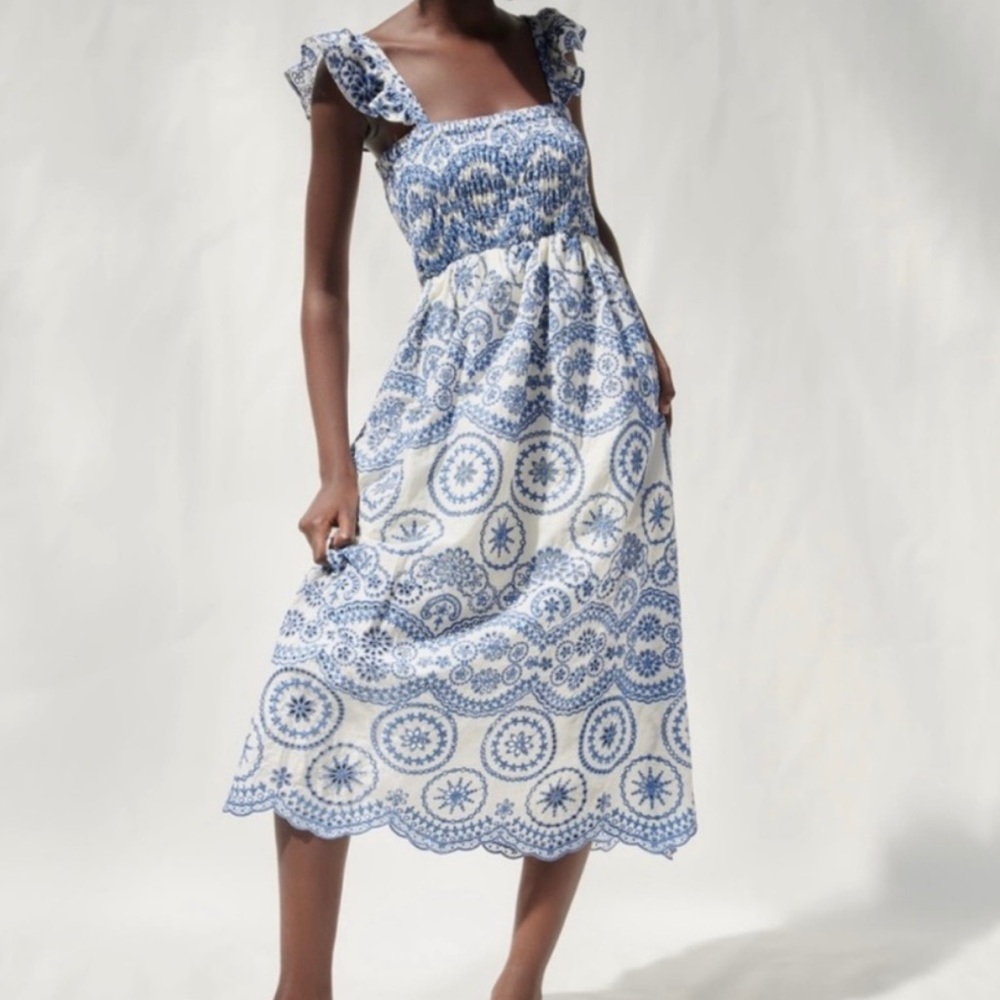 Zara Openwork Embroidered Midi Dress